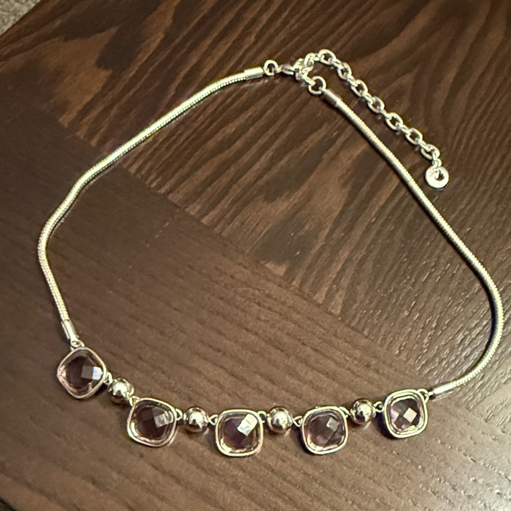 Swarovski Silver Necklace with Purple Accents